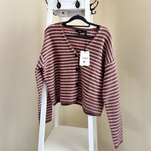 NWT Theory Beige Pink Stripe Box 100% Cashmere Cardigan Sweater, Size S